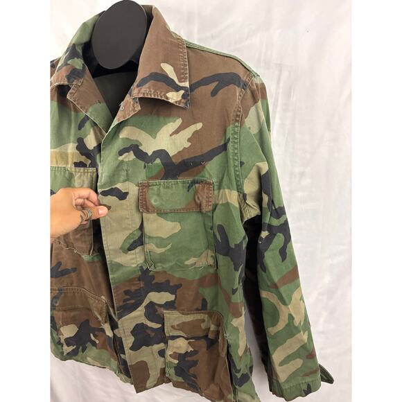 VTG Military Coat Mens LARGE Long Woodland Camo Combat 90s Army - Picture 7 of 12